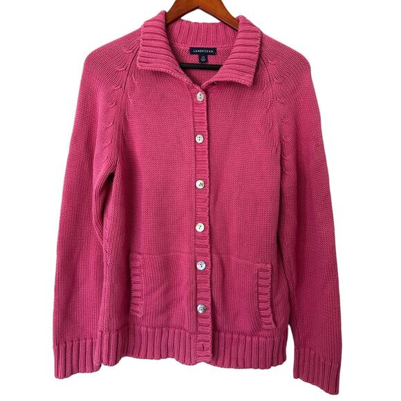 Land's End Pink Button Front Long Sleeve Knit Cardigan Sz LP (read description) - Picture 1 of 5
